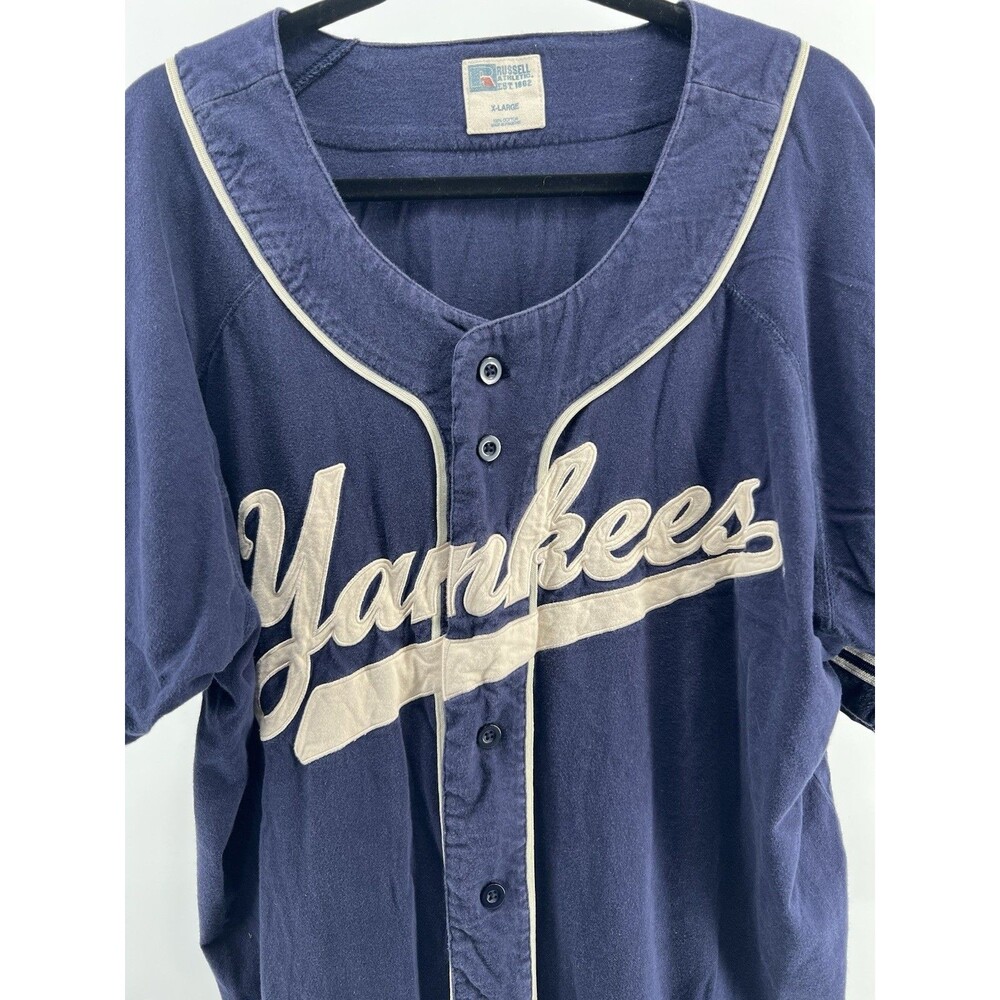Vintage Russell Athletic New York Yankees NYY Stitched Button Up MLB Jersey - XL